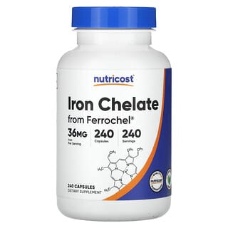 Nutricost, Chélate de fer issu de Ferrochel, 36 mg, 240 capsules