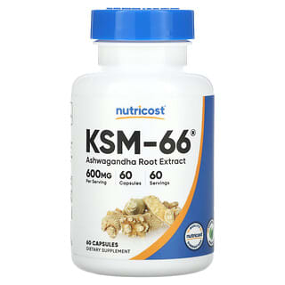 Nutricost‏, KSM-66 ، مستخلص جذور العبعب المنوم ، 600 ملجم ، 60 كبسولة
