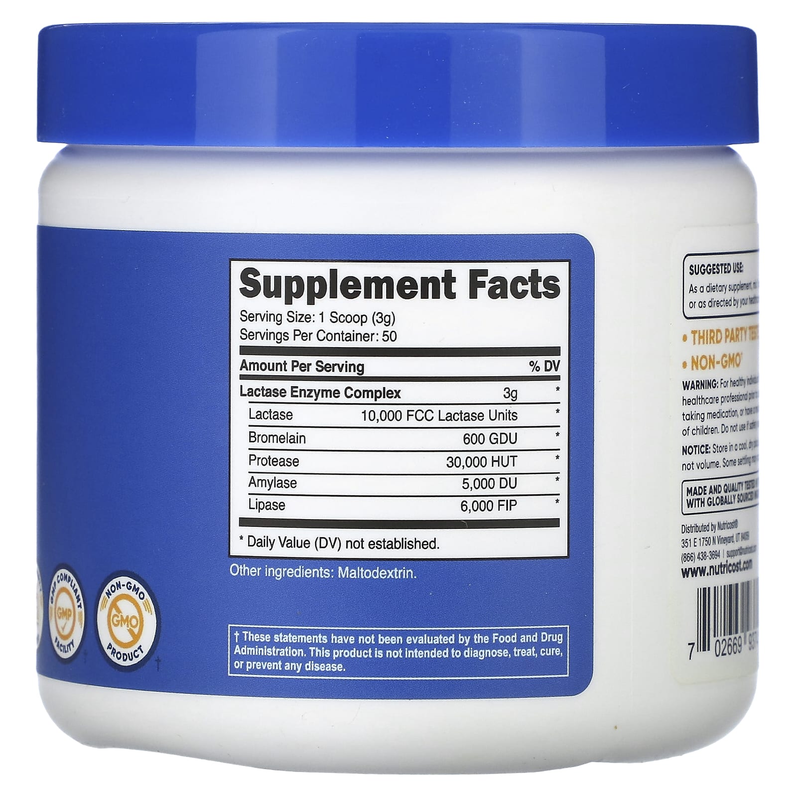 Nutricost, Lactase Powder, Unflavored, 5.3 oz (150 g)