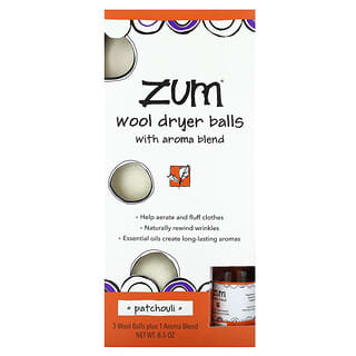 ZUM, Zum Clean（ズムクリーン）、アロマブレンド配合ウール製ドライヤーボール、パチョリ、4個