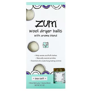 ZUM, Zum Clean（ズムクリーン）、アロマブレンド配合ウール製ドライヤーボール、海塩、4個