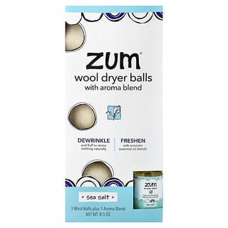 ZUM‏, כדורי צמר למייבש עם תערובת ארומה, מלח ים, 3 כדורי צמר ועוד תערובת ארומה אחת, 8.5 אונקיות