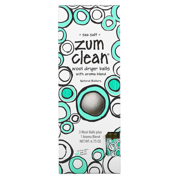 ZUM, Zum Clean, Woll-Trocknerbällchen mit Aromamischung, Meersalz, 4 Stück