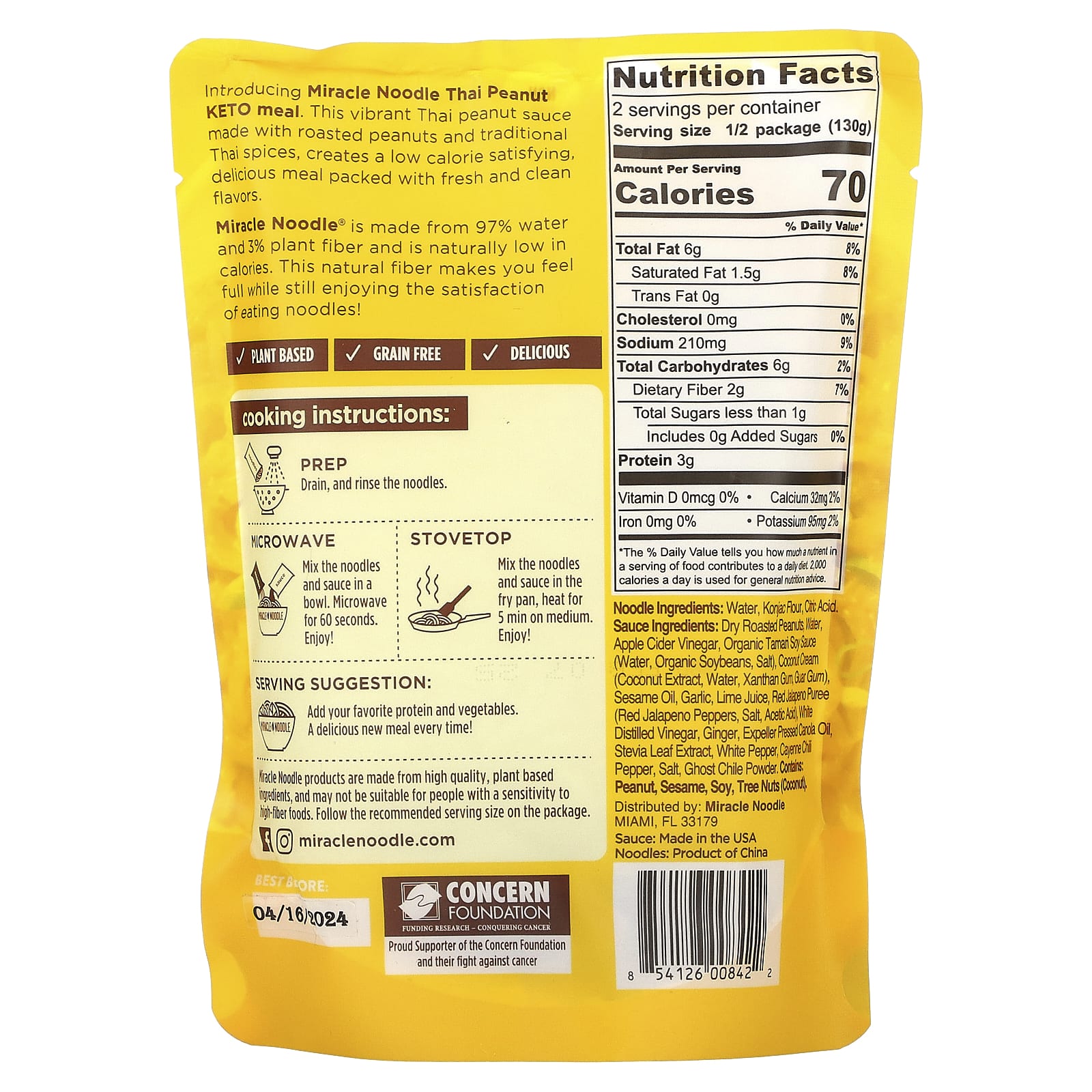 Miracle Noodle, Keto Meal, Thai Peanut + Plant Based Noodles, 9.2 oz