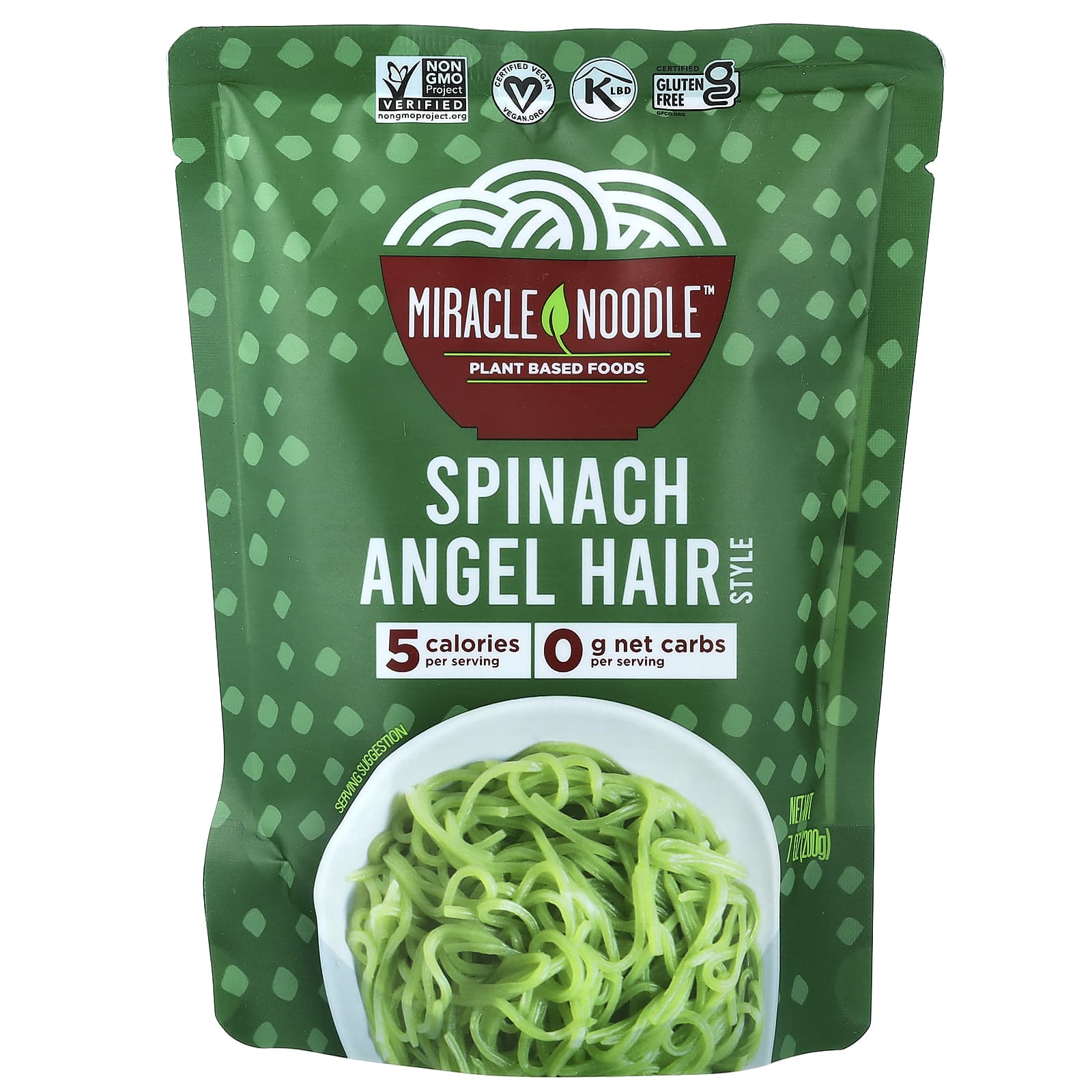 エンジェルヘア風ホウレンソウ入りしらたきパスタ、200g（7オンス）