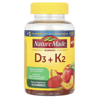 Nature Made‏, סוכריות גומי ויטמין D3 + K2, בטעם אפרסק, 50 סוכריות גומי