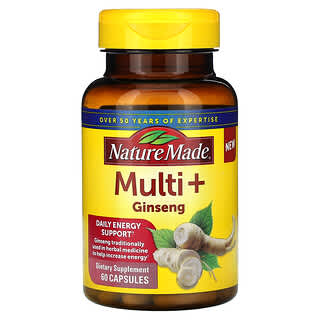 Nature Made, мультивитамины + женьшень, 60 капсул