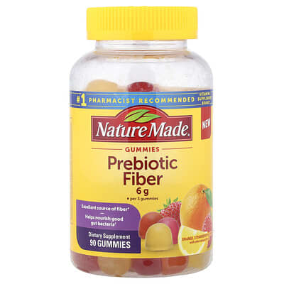 Nature Made, Prebiotic Fiber Gummies, Orange, Strawberry & Lemon, 90 Gummies