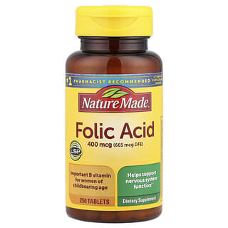 Nature Made, Ácido fólico, 400 mcg, 250 comprimidos