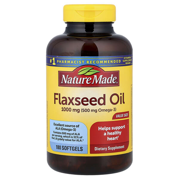Nature Made, Flaxseed Oil, 1,000 mg, 180 Softgels — product photo 1