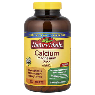 Nature Made, Cálcio, Magnésio e Zinco com Vitamina D3, 300 Cápsulas Revestidas