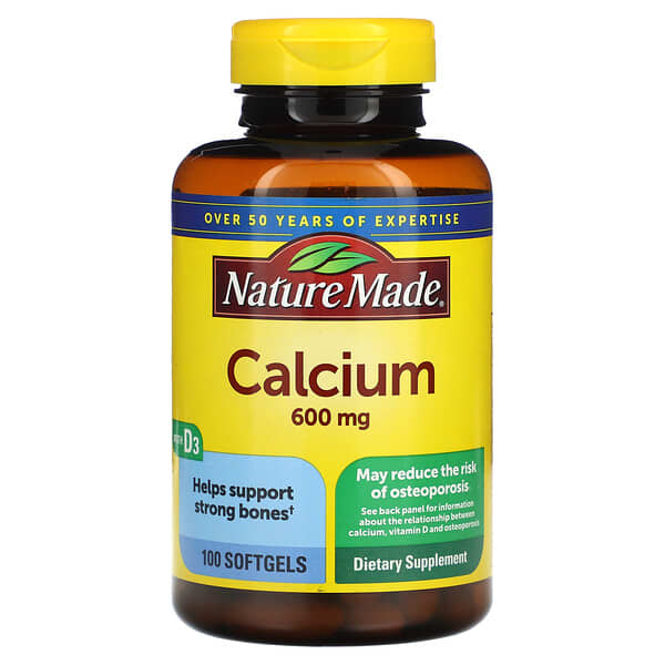 Nature Made, Calcium with Vitamin D3, 600 mg, 100 Softgels