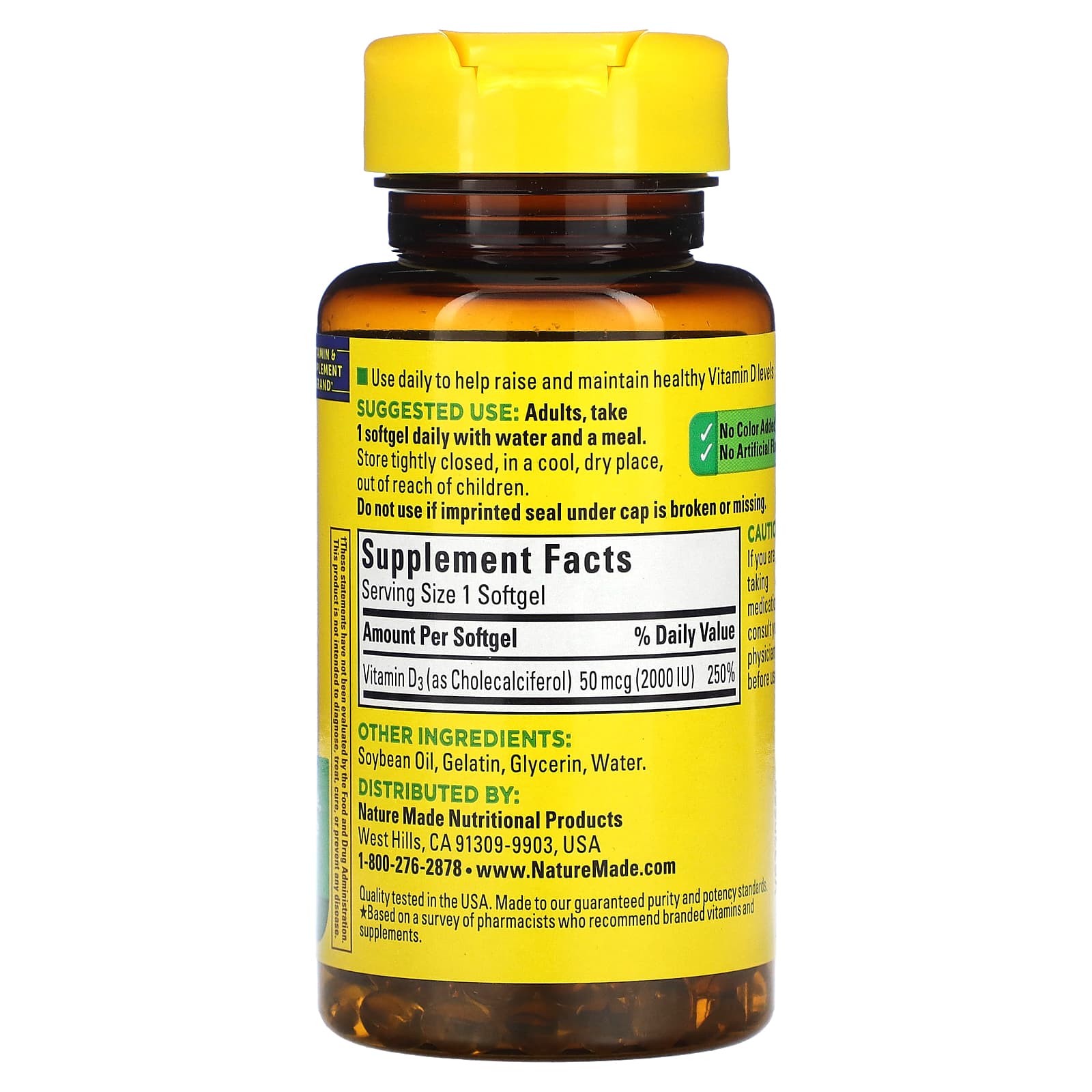 Nature Made, Vitamin D3, 50 mcg (2,000 IU), 90 Softgels