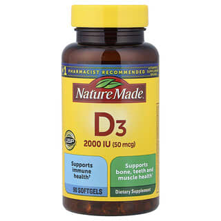 Nature Made, 비타민D3, 2,000IU(50mcg), 소프트젤 90정