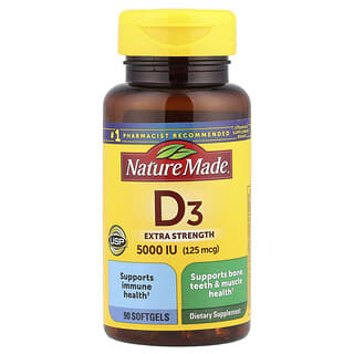 Nature Made, D3, Extra Strength, 125 мкг, 90 мягких таблеток