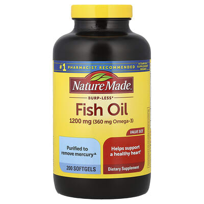 Nature Made, Fish Oil, Burp-Less, 1,200 mg, 200 Softgels