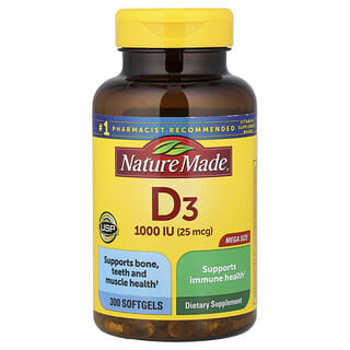 Nature Made, Vitamin D3, 25 mcg (1,000 IU), 300 Softgels