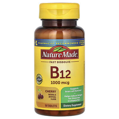 Nature Made, B-12, Sublingual, Cherry Flavor, 1000 mcg, 50 Tablets