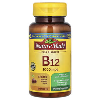 Nature Made, B12, сублингвальный витамин B12, с вишней, 1000 мкг, 50 таблеток