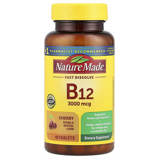 Nature Made, Vitamina B12, Dissolução Rápida, Cereja, 3.000 mcg, 40 Comprimidos