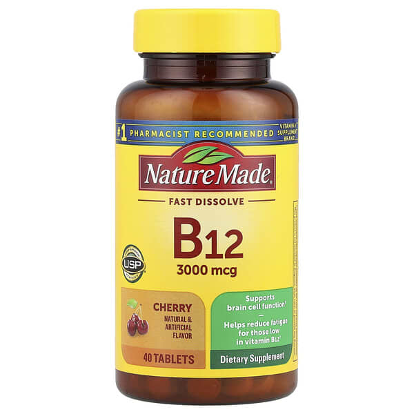 Nature Made, 維生素 B12，速溶，櫻桃味，3000 微克，40 片
