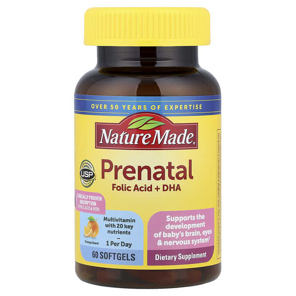 Nature Made, Prenatal, Folic Acid + DHA, Orange, 60 Softgels — product photo 1