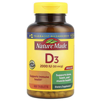 Nature Made, Vitamin D3, 50 mcg (2000 IU), 400 Tablets