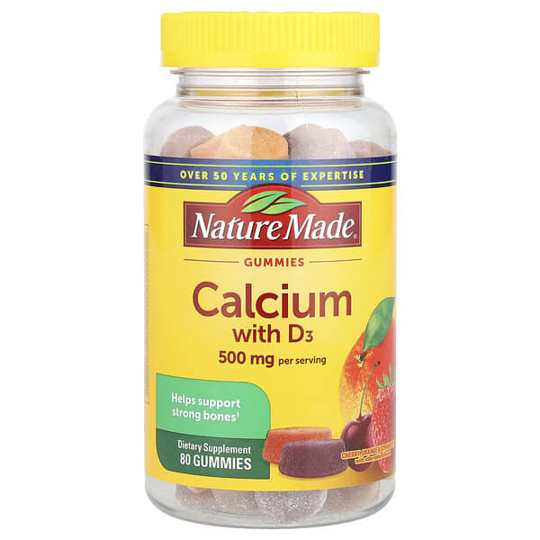 Calcium with Vitamin D3 Gummies, Cherry, Orange & Strawberry, 80 Gummies