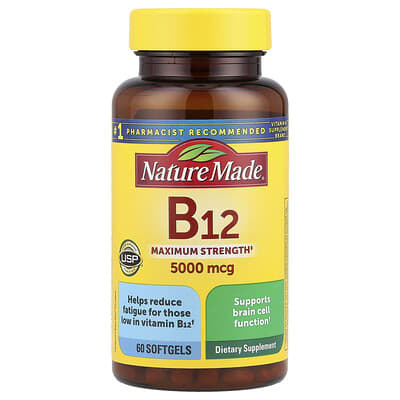Nature Made, Vitamin B12, Extra Strength, 5000 mcg, 60 Softgels