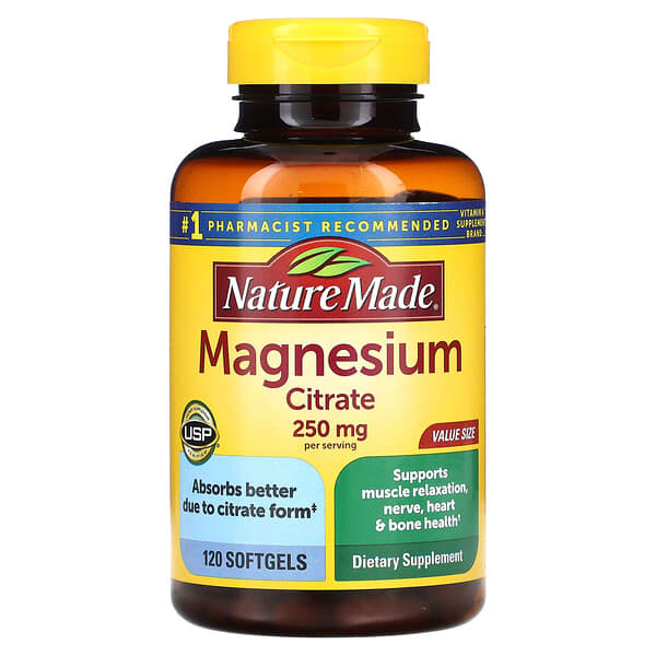 Nature Made, Citrato de magnesio, 250 mg, 120 cápsulas blandas (125 mg por cápsula blanda)