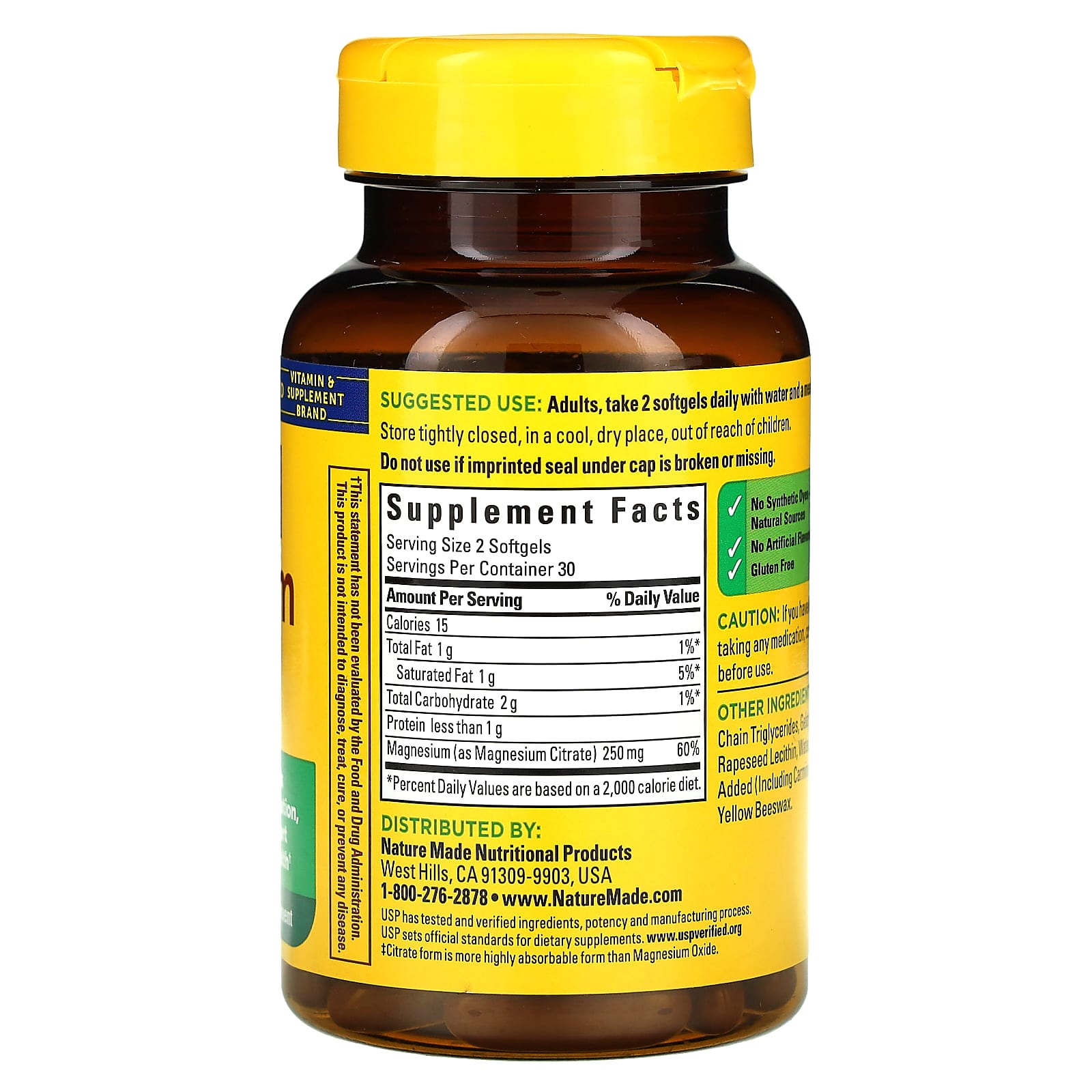 Nature Made, Magnesium Citrate, 250 mg, 60 Softgels (125 mg per Softgel)