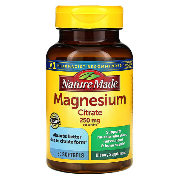 Nature Made, Citrato de magnesio, 250 mg, 60 cápsulas blandas (125 mg por cápsula blanda)