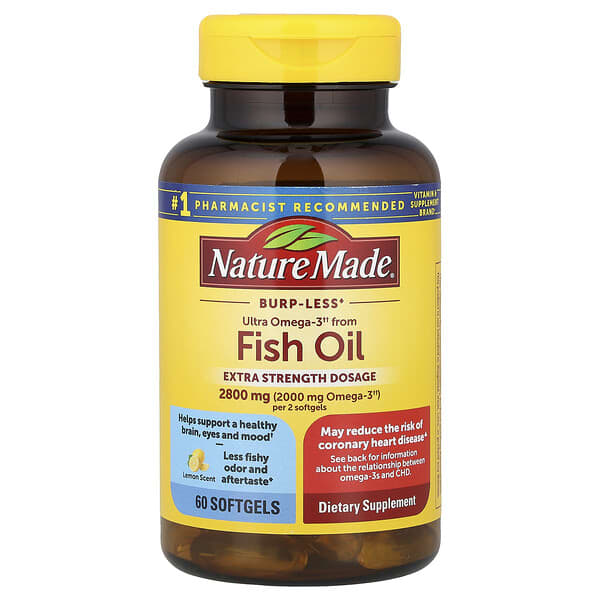 Nature Made, Fish Oil, Burp-Less, Lemon, 60 Softgels (1,400 mg per Softgel) — product photo 1