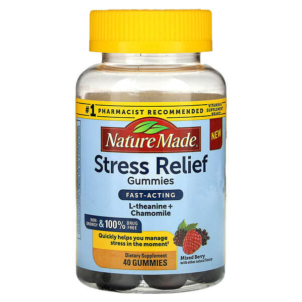 Nature Made, Stress Relief Gummies. Fast-Acting, Mixed Berry, 40 Gummies