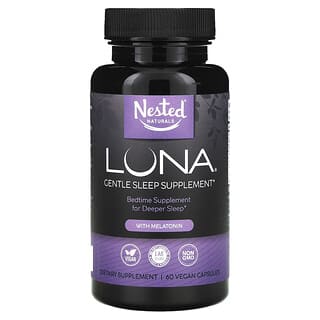 Nested Naturals, Luna, Suplemento para dormir suave con melatonina, 60 cápsulas veganas