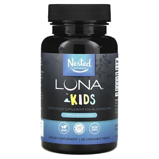 Nested Naturals, Luna, dla dzieci, suplement wspomagający spokojny sen, tropikalna jagoda, 60 tabletek do żucia