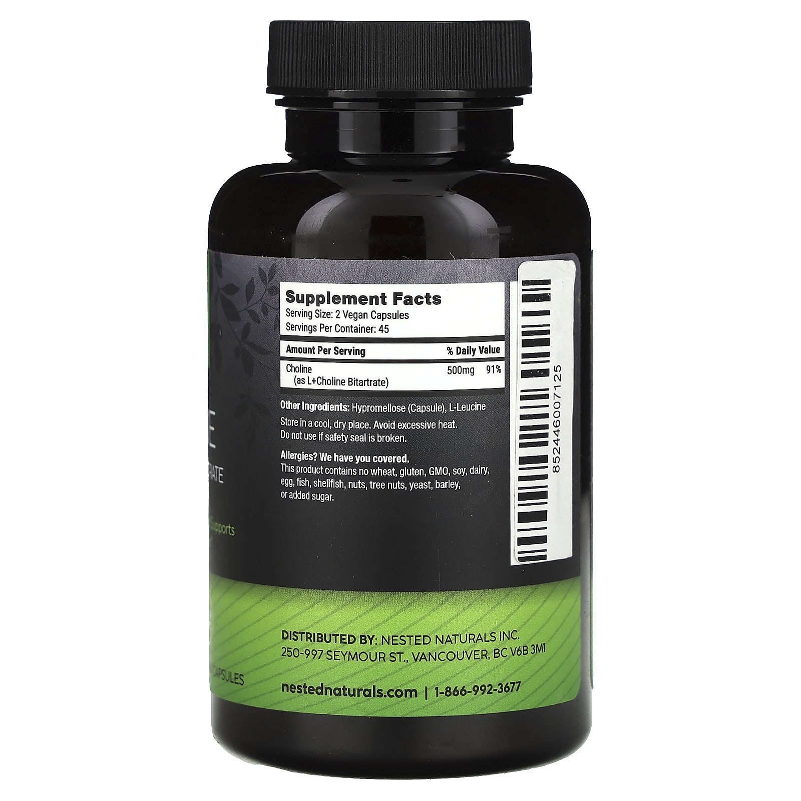 Nested Naturals, Choline, L(+) Choline Bitartrate, 90 Vegan Capsules