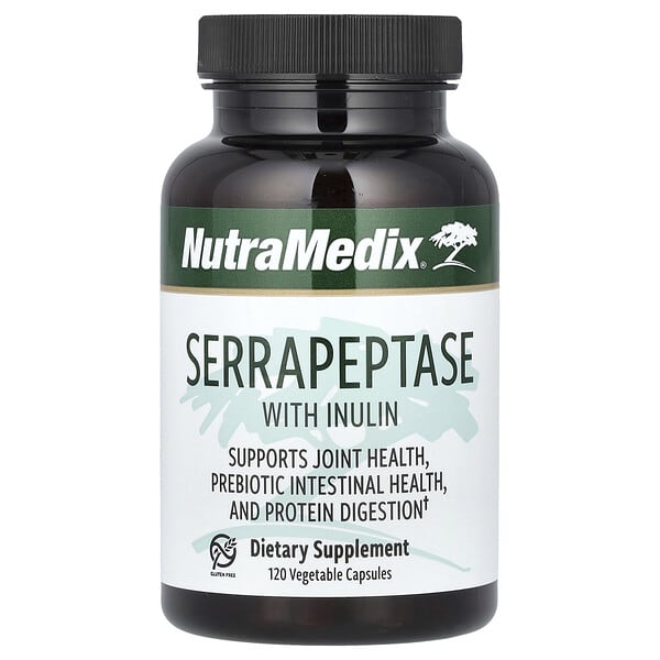 Serrapeptase with Inulin, 120 Vegetable Capsules (500 mg per Capsule)