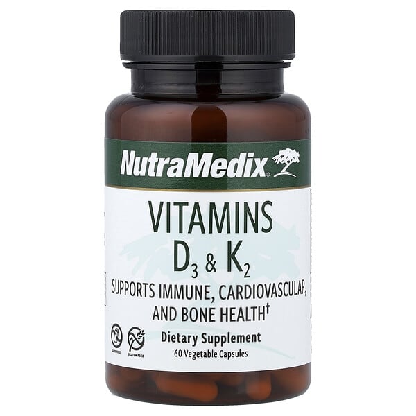 NutraMedix, Vitaminas D3 e K2, 60 Cápsulas Vegetais