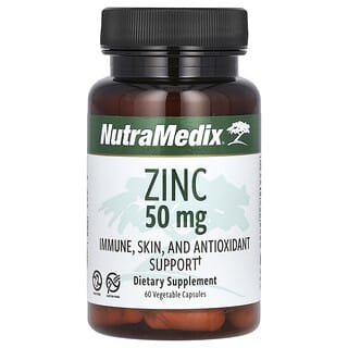 NutraMedix, Suporte de Zinco, Imunidade, Pele e Antioxidante, 50 mg, 60 Cápsulas Vegetarianas