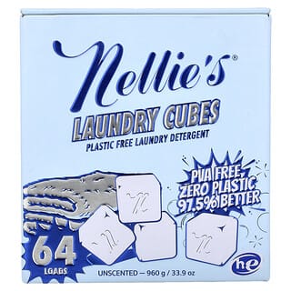 Nellie's, Laundry Cubes, Plastic Free Laundry Detergent, Unscented, 64 Loads, 33.9 oz (960 g)