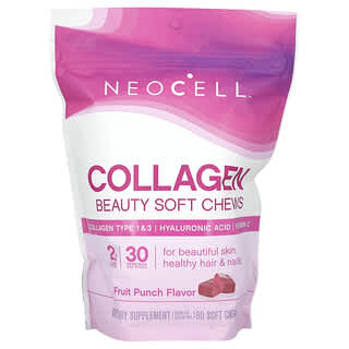 NeoCell, Cápsulas Mastigáveis Collagen Beauty, Ponche de Frutas, 2 g, 60 Cápsulas Mastigáveis (1 g por Cápsula Mastigável)