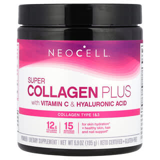 نيوسيل‏, Super Collagen مع فيتامين جـ وحمض الهيالورونيك، 6.9 أونصة (195 جم)
