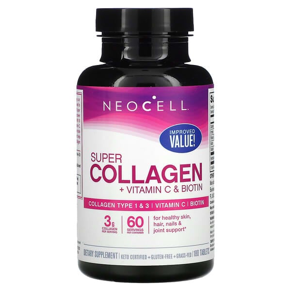 NeoCell, Super Collagen, + Vitamin C & Biotin,  180 Tablets