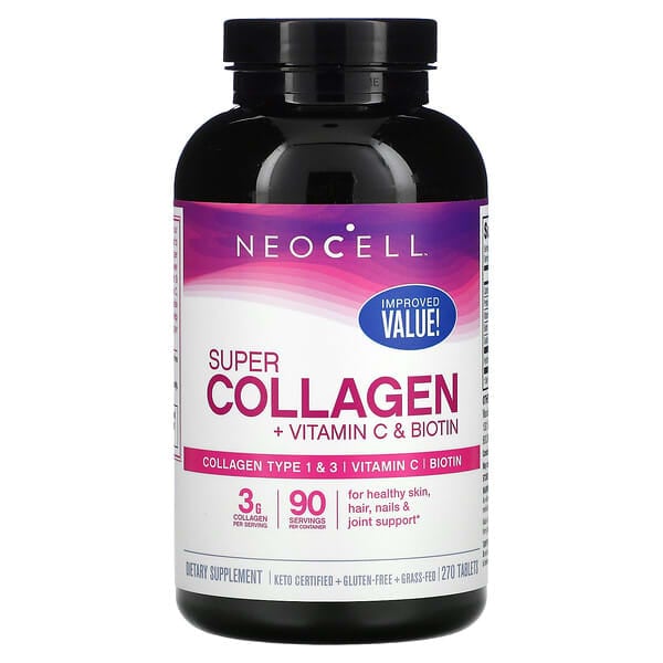 نيوسيل‏, Super Collagen, + Vitamin C & Biotin, 270 Tablets