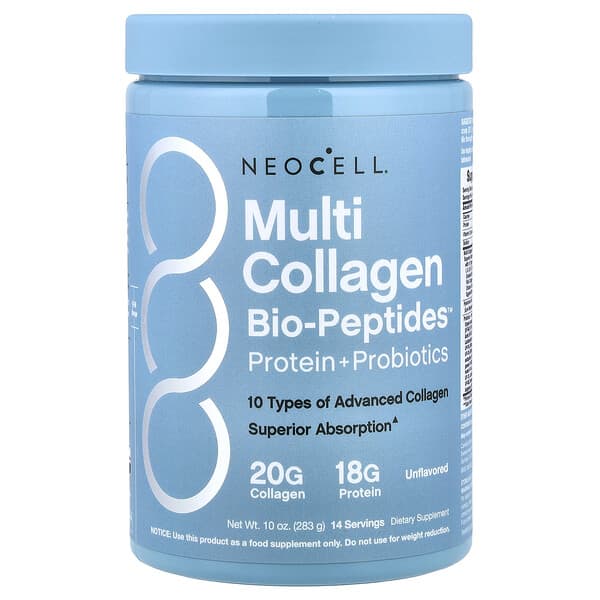 NeoCell, Multi Collagen Bio-Peptides™ Protein + Probiotics, Unflavored, 10 oz (283 g) — product photo 1