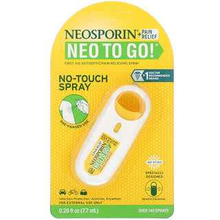 Neosporin, El alivio del dolor, ¡Neo a Go!, primeros auxilios/aerosol antiséptico de alivio del dolor, 0.26 fl oz (7.7 ml).