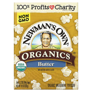 Newman's Own Organics, فشار عضوي في الميكروويف ، زبدة ، 3 أكياس ، 3.3 أونصة (94 جم) لكل كيس