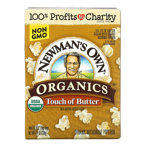 Newman's Own Organics‏, فشار عضوي في الميكروويف ، زبدة خفيفة ، 3 أكياس ، 2.8 أونصة (79 جم) لكل كيس