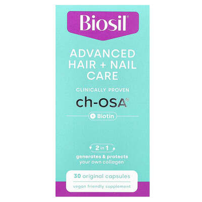 Biosil, Advanced Hair + Nail Care + Biovitamins, 30 Unflavored Capsules